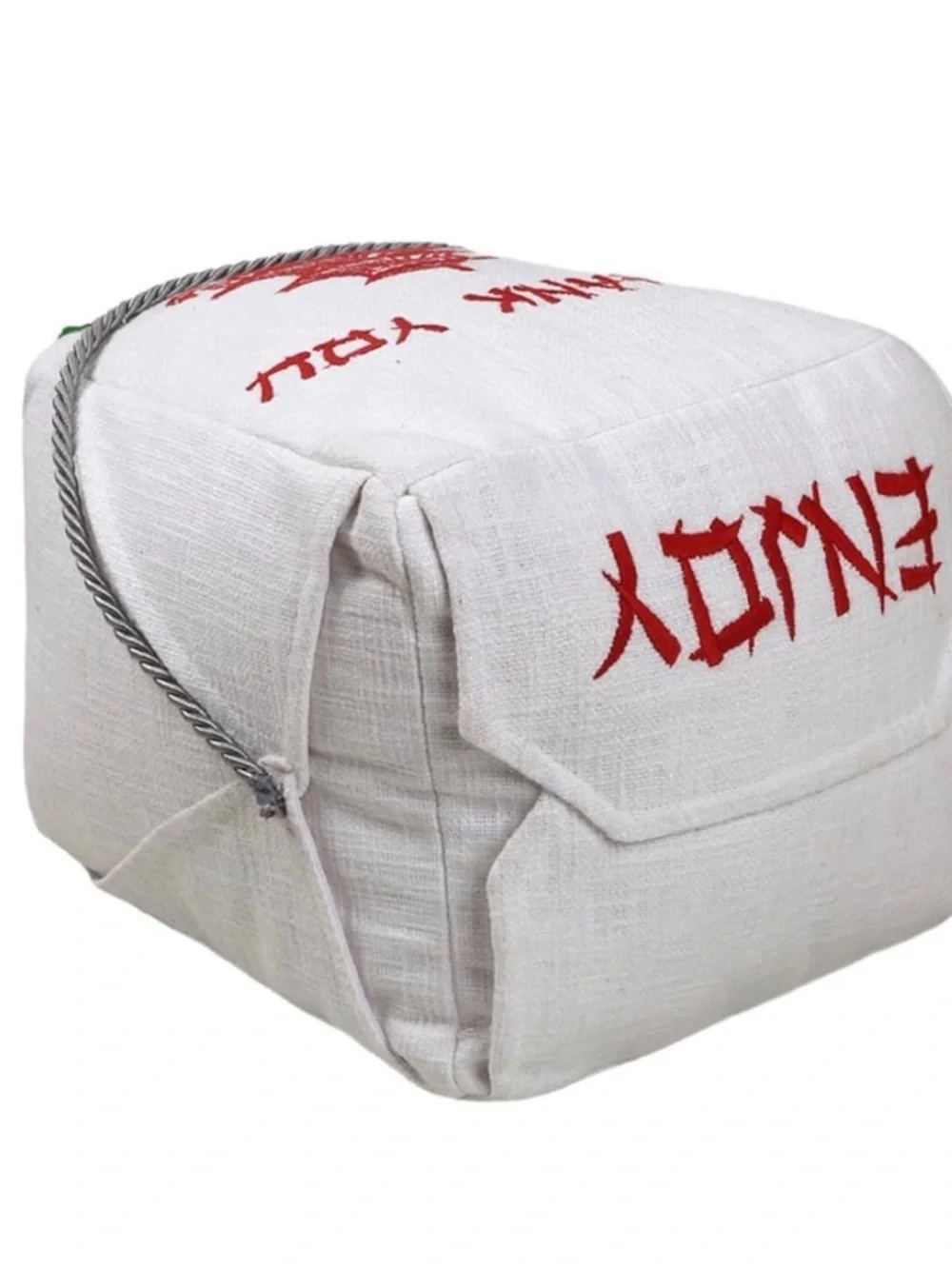 Embroidered 'Thank You' Chinese Takeout Box Accent pillow - White & Red